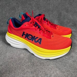 HOKA Bondi 8 Running Shoes Red Yellow Men's US 9 D EU 42 2/3 Max Cushion - New